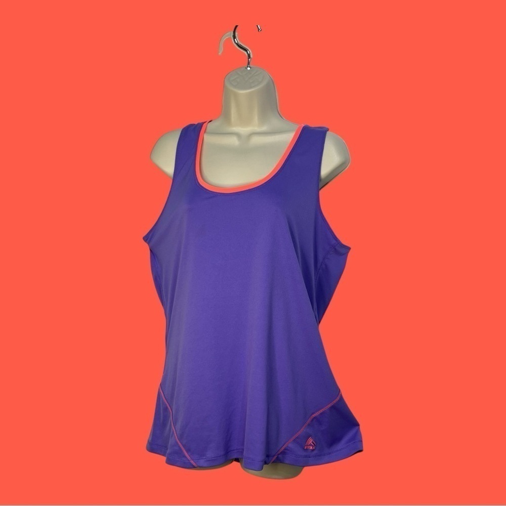 Reebok Performance T Back Tank Purple with Neon Orange Trim Flared Hem Size L - Picture 1 of 6